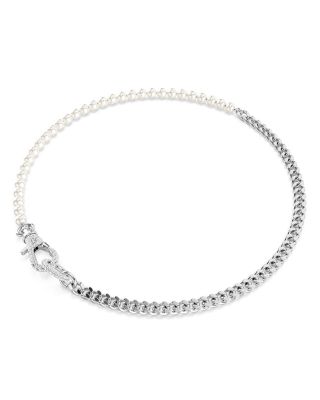 Dextera Crystal Pav&amp;eacute; &amp; Imitation Pearl Collar Necklace in Rhodium Plated, 18&amp;quot;