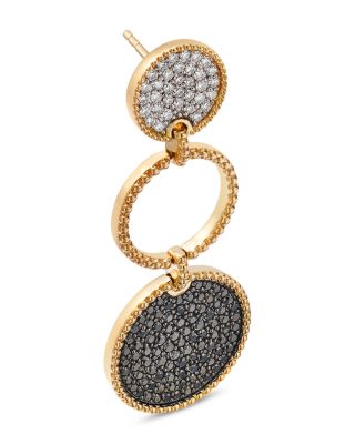Black & White Diamond Drop Earrings in 14K Yellow Gold