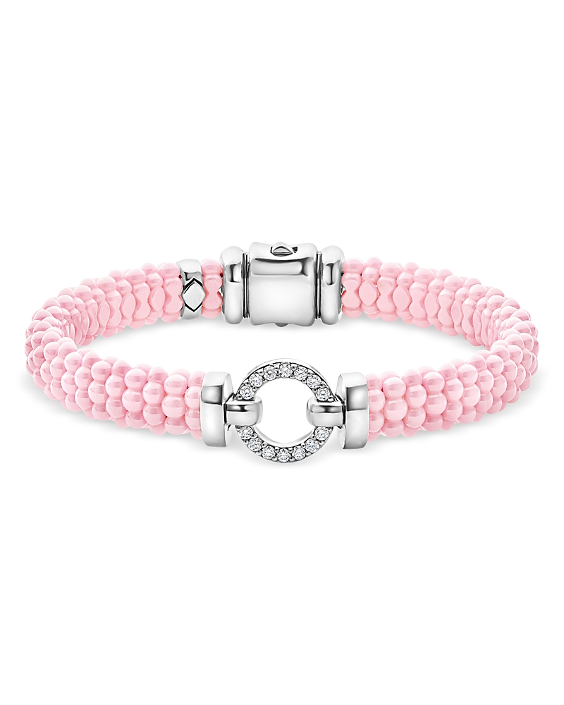 Lagos Sterling Silver Pink Caviar Diamond Circle Ceramic Bead Bracelet In Pink/silver