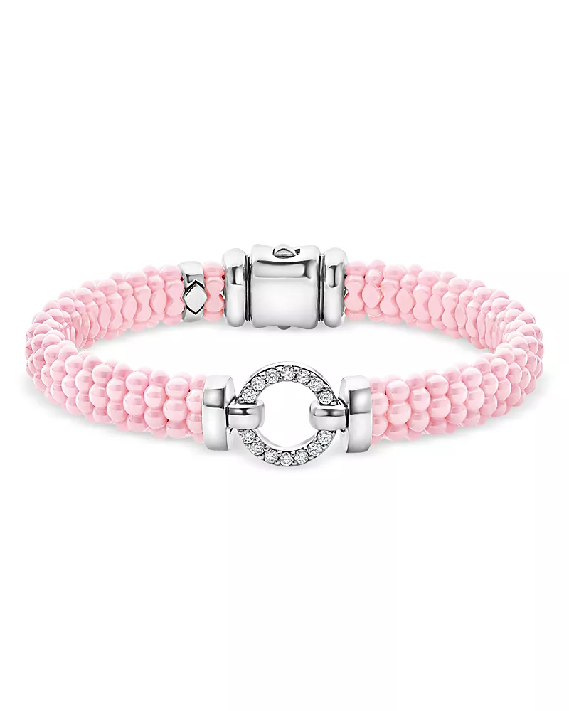 Lagos Sterling Silver Pink Caviar Diamond Circle Ceramic Bead Bracelet