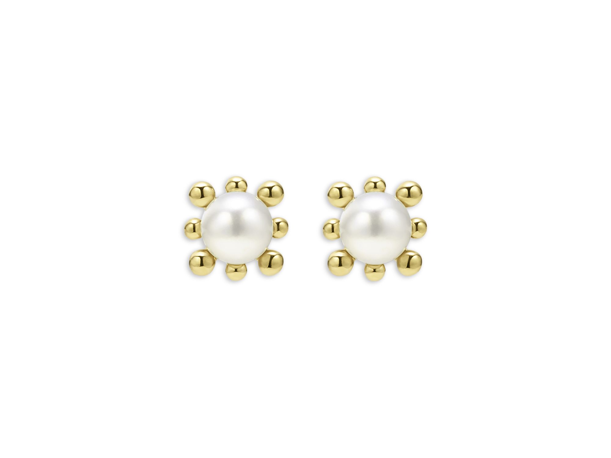 18K Yellow Luna Cultured Pearl Fleur Stud Earrings — Image 4