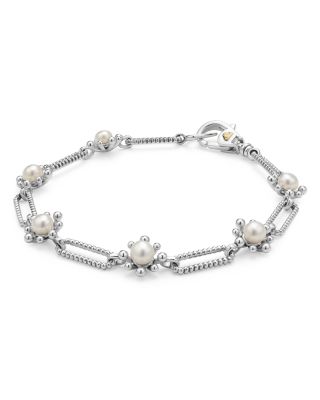 Sterling Silver Luna Cultured Pearl Fleur Link Bracelet