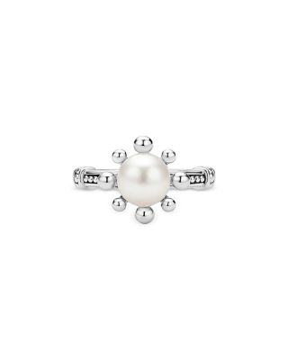 Sterling Silver Luna Cultured Pearl Fleur Ring 
