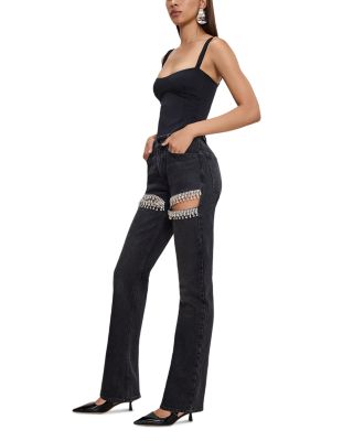 Good Icon High Rise Straight Rhinestone Cutout Jeans in K376