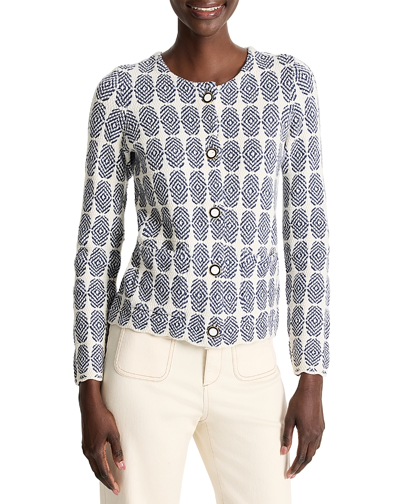 Nic + Zoe Stacked Medallions Knit Jacket In Indigo Multi In Indigo Multi