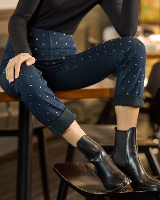 Studded High Rise Skinny Jeans in Indigo