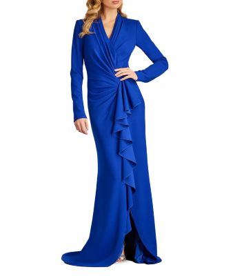 Markum Long-Sleeve Flounce Gown