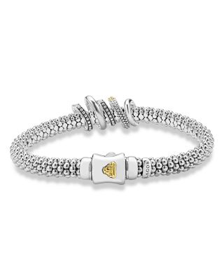Two Tone Caviar Lux Five Ring Bracelet with Diamonds, 0.27 tcw