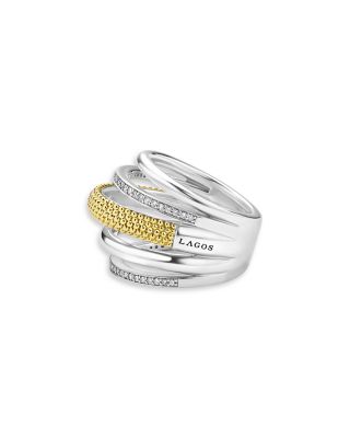 Two Tone Caviar Lux Five Row Diamond Ring, 0.29 tcw