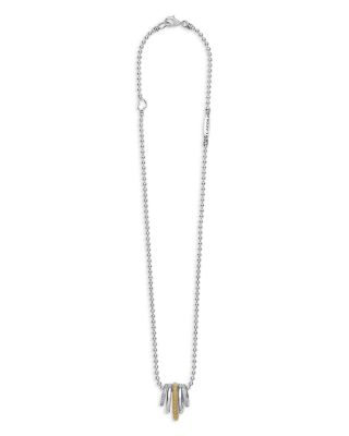 Two Tone Caviar Lux Five Ring Pendant Necklace with Diamonds, 16-18"