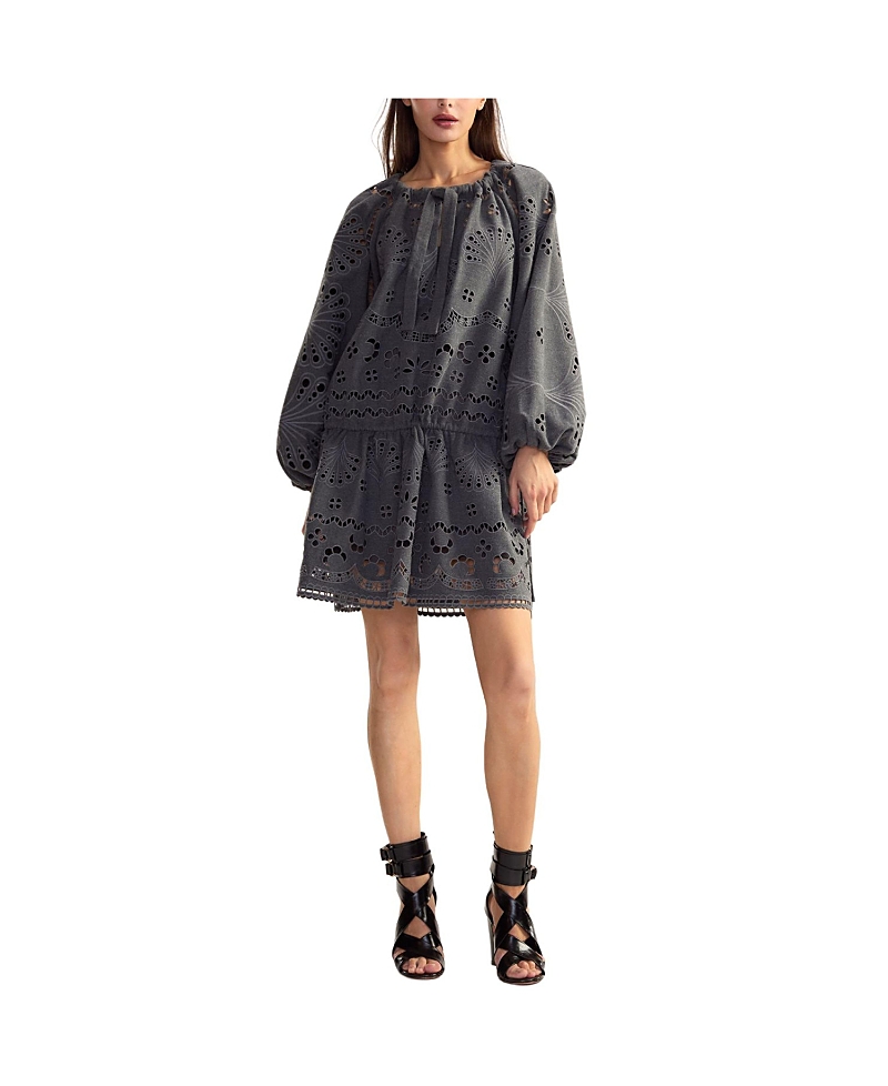 Shop Cynthia Rowley Embroidered Dropped Waist Mini Dress In Heather Grey