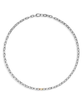 Men's DY Madison&reg; Chain Necklace in Sterling Silver with 18K Yellow Gold, 6mm