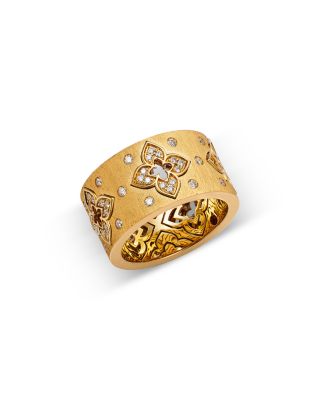 18K Yellow Gold Venetian Princess Diamond Flower Satin Statement Ring