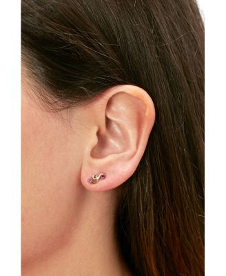 9K Yellow Gold Loop Pink Sapphire &amp; Ruby Single Mini Stud Earring