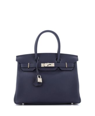 Pre-Owned Hermes Birkin 30 Handbag Blue Togo with Palladium Hardware