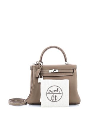 Pre-Owned HERMES Kelly 25 Handbag Grey Swift with Palladium Hardware