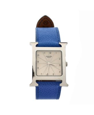 Pre-Owned Hermes Heure H Quartz Watch in Plated Metal and Leather 26mm