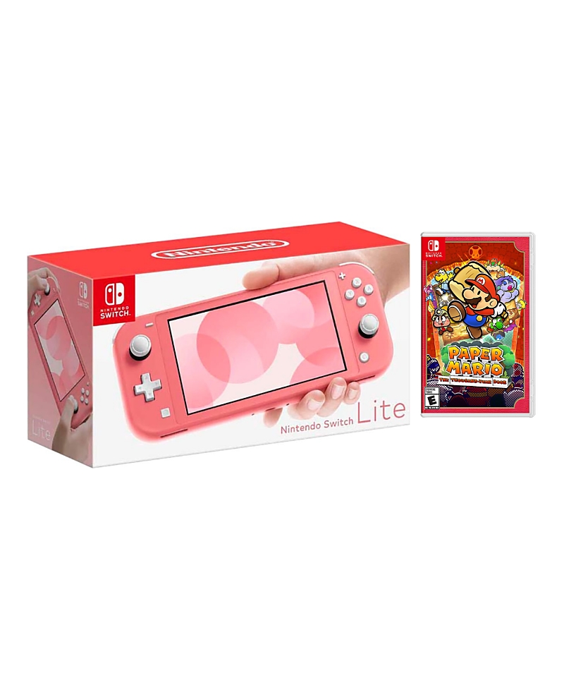 Nintendo Switch Lite Coral Bundle with Paper Mario: The Thousand-Year Door Game