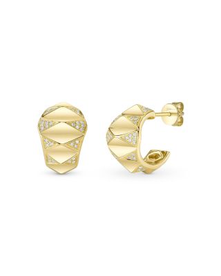 14K Yellow Gold Kate Diamond Pyramid Geometric Huggie Hoop Earrings, 0.16 tcw