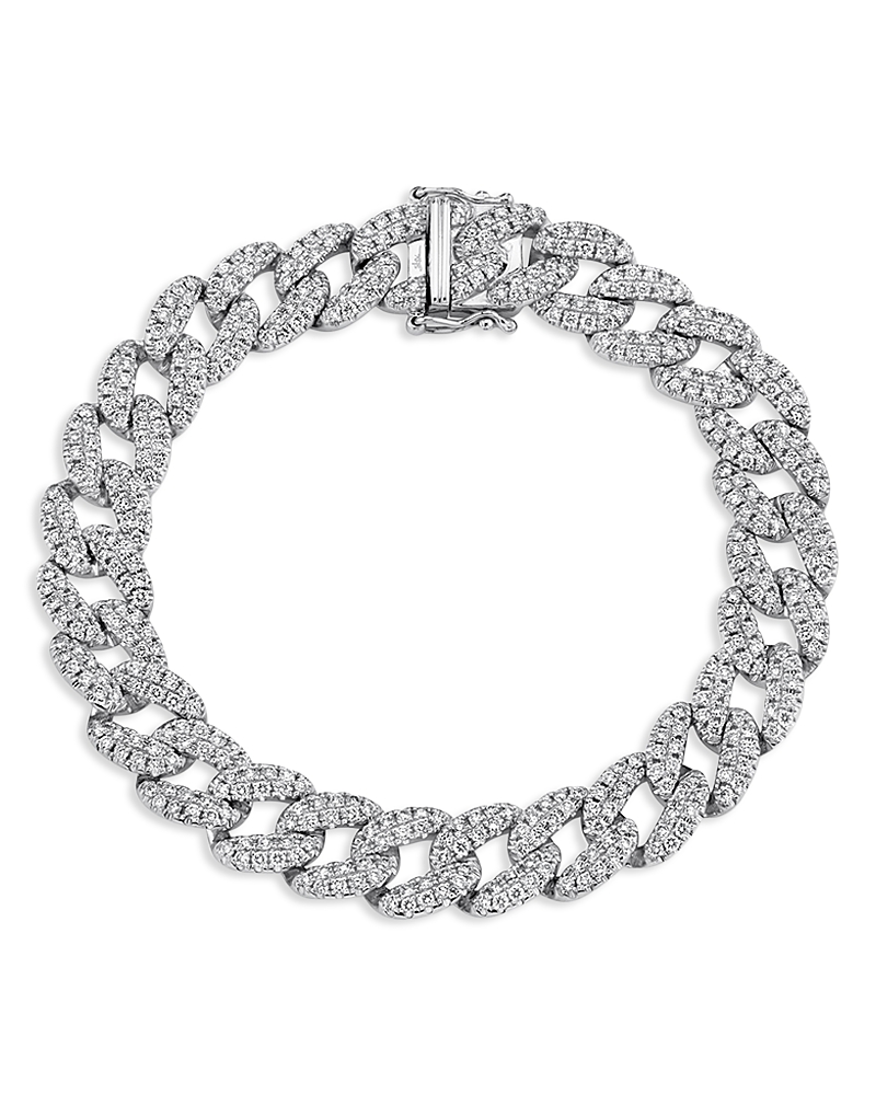 Shy Creation 14k White Gold Kate Diamond Pave Link Bracelet In White Gold
