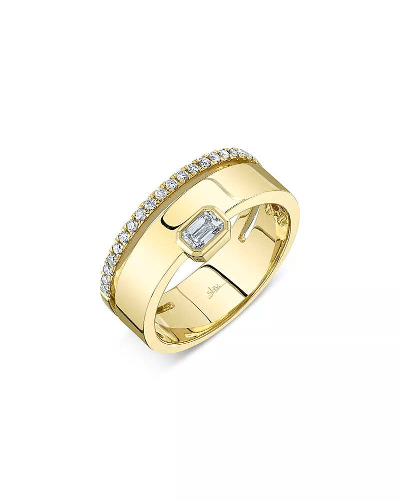 Shy Creation 14K Yellow Gold Bailey Diamond Round & Emerald Cut Band