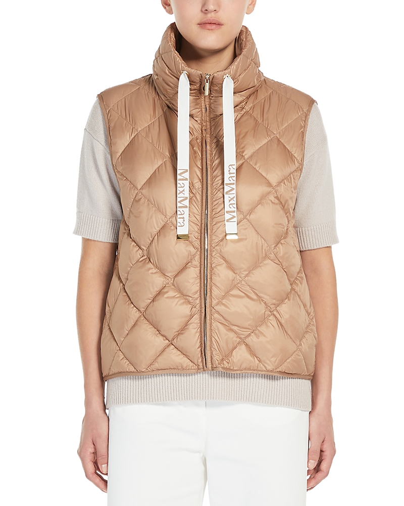Max Mara Water-repellent Canvas Padded Gilet In Camel