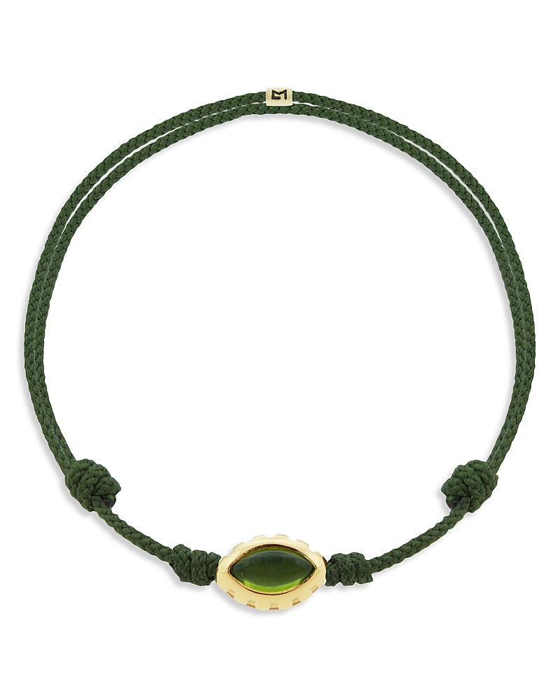 Luis Morais 14k Yellow Gold Peridot Eye Of The Idol Pine Green Cord Bracelet In Green/gold