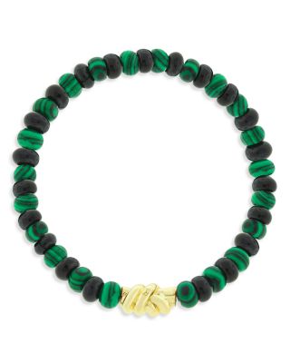 LUIS MORAIS - Men's 14K Yellow Gold Double Knot Malachite & Onyx Beaded Bracelet