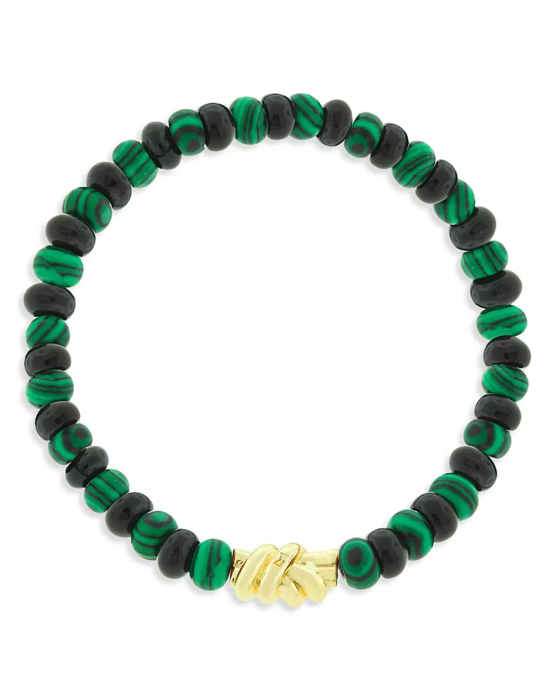 Luis Morais Men's 14K Yellow Gold Double Knot Malachite & Onyx Beaded Bracelet
