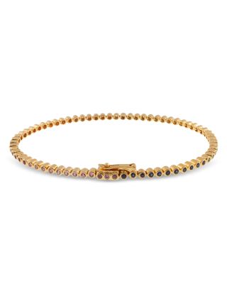 Men's 14K Yellow Gold Ombr&eacute; Rainbow Sapphire Tennis Bracelet