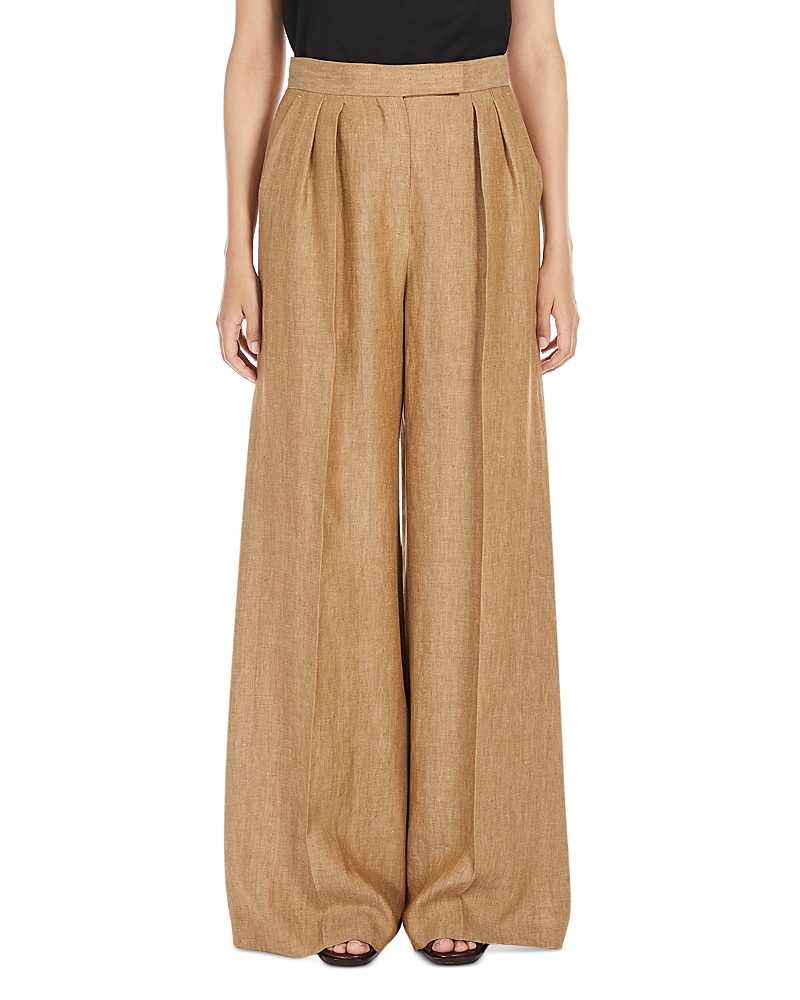 Max Mara Linen Pants Rauche In Tobacco