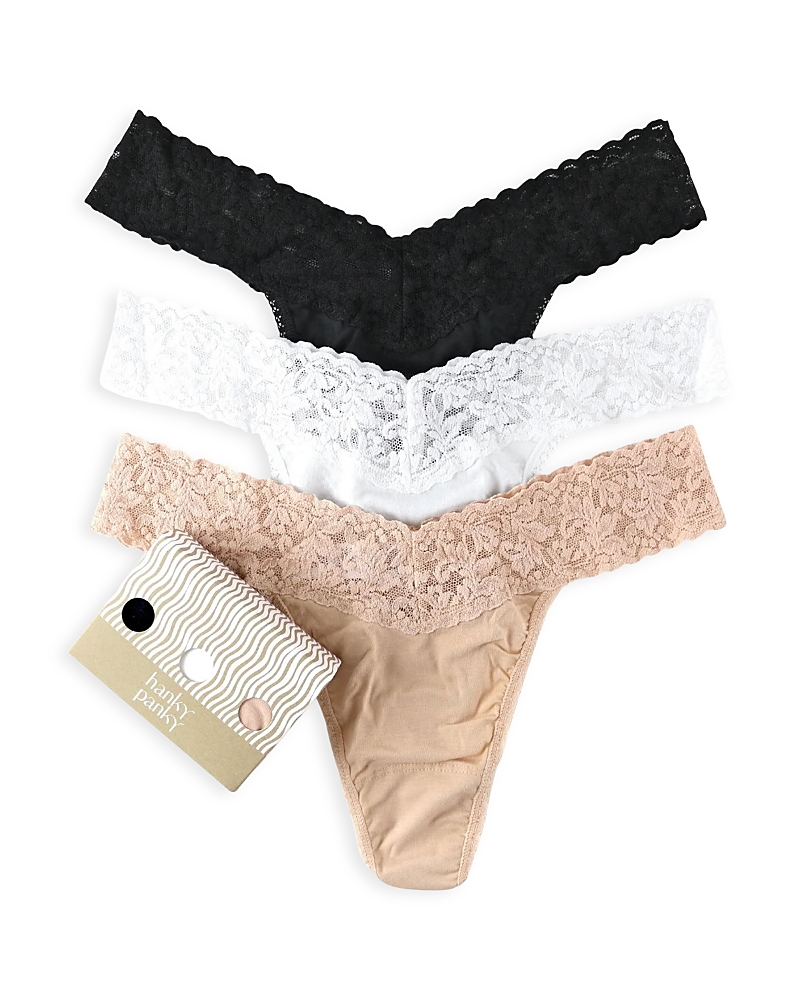 Hanky Panky Three-pack Original-rise Organic Cotton Thongs In Multi