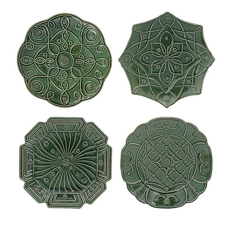 Juliska Jardins Du Monde Assorted Dessert/salad Plates, Set Of 4 In Green