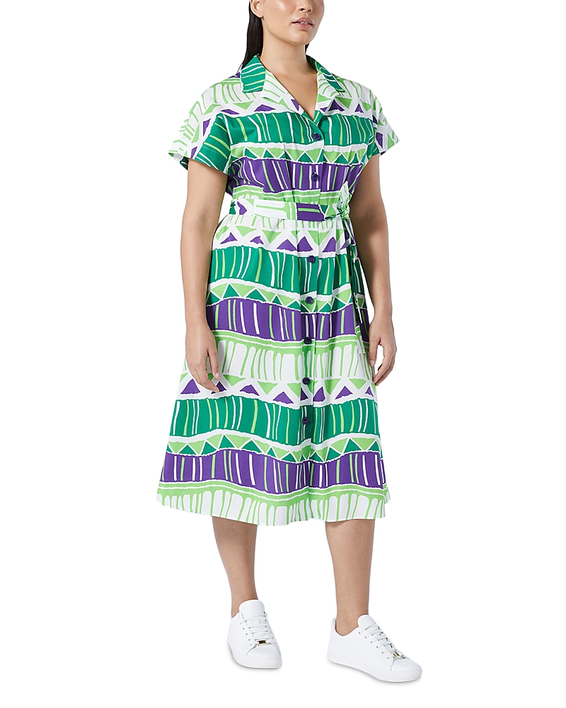 Marina Rinaldi Voyage 2a Uscita Calca Printed Lapel Dress In White