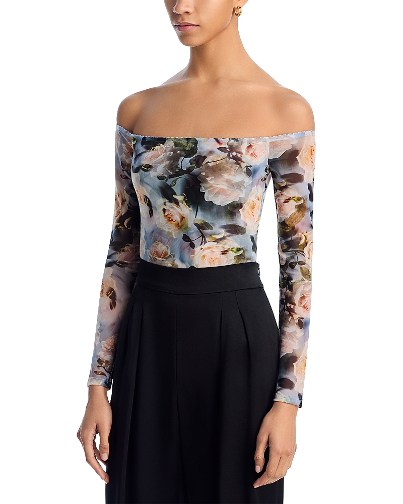 L Agence Peonie Off-the-shoulder Bodysuit In Mukti Distressed Flower