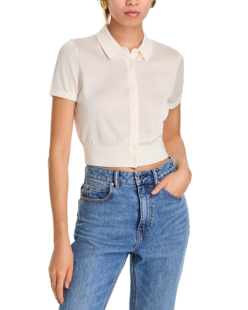 Alexander Wang T Alexanderwang. T Polo Collar Short Sleeves Cardigan In Soft White