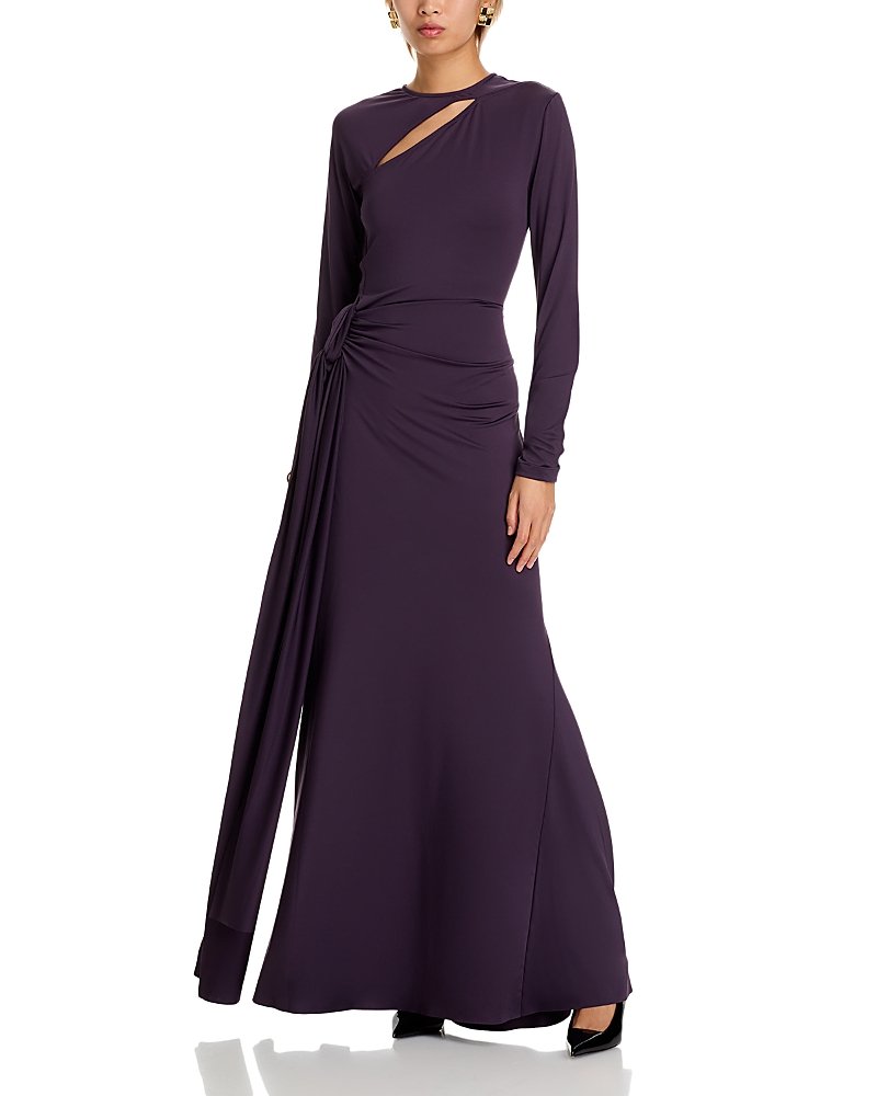 Victoria Beckham Tie-front Cut-out Gown In Fig