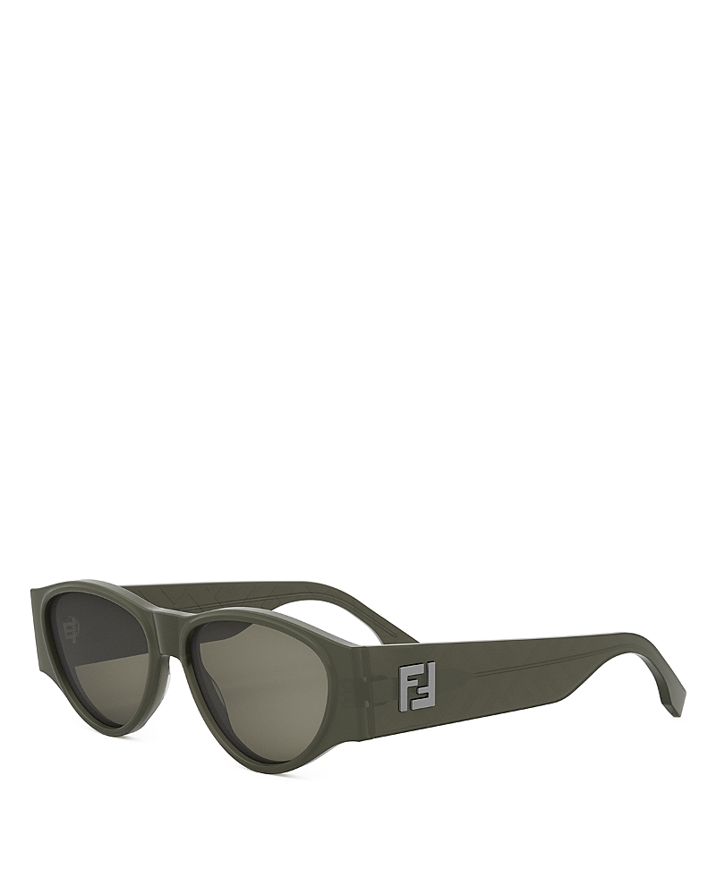 Fendi Ff Squared Oval Sunglasses, 55mm In Green/green