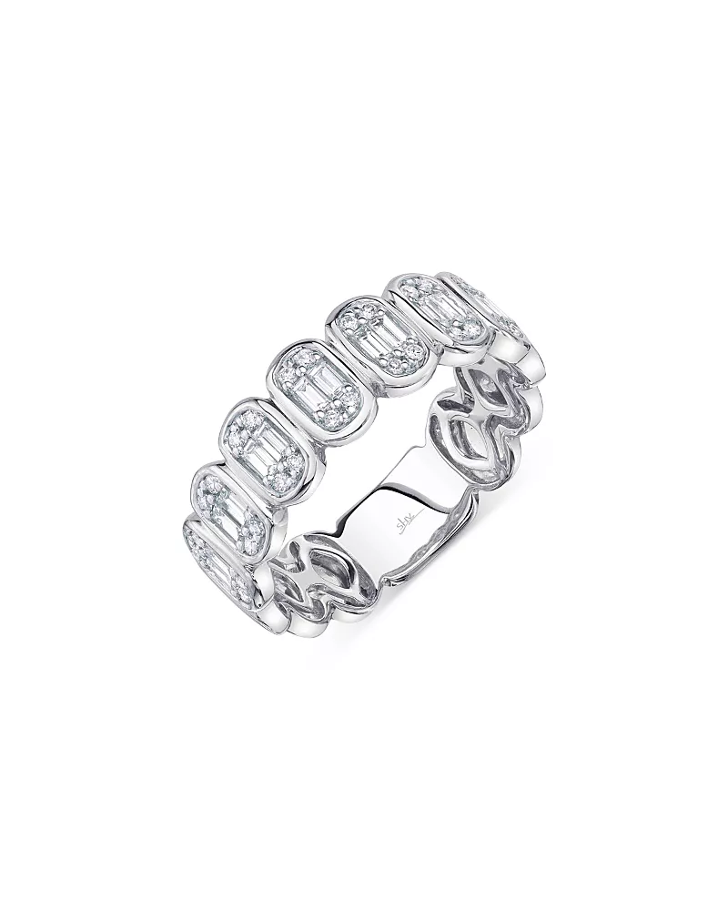 Shy Creation 14K White Gold Aleera Diamond Baguette & Round Cluster Band