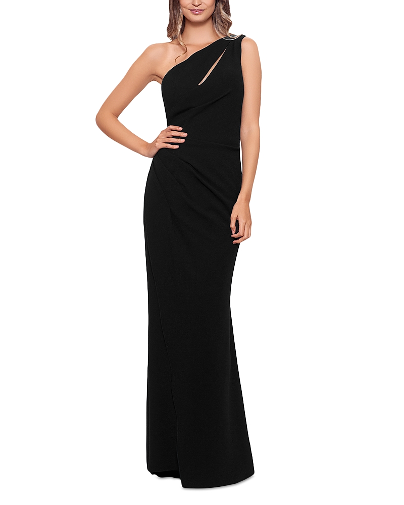 Aqua Cutout One Shoulder Gown - Exclusive In Black