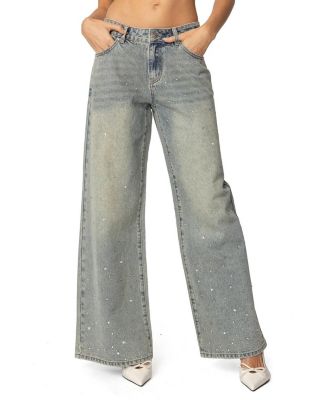 Edikted - Rhinestone Low Rise Gray Washed Jeans