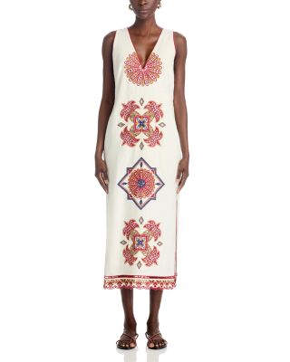 Marys Tiles Off White Richilieu Sleeveless Midi Dress