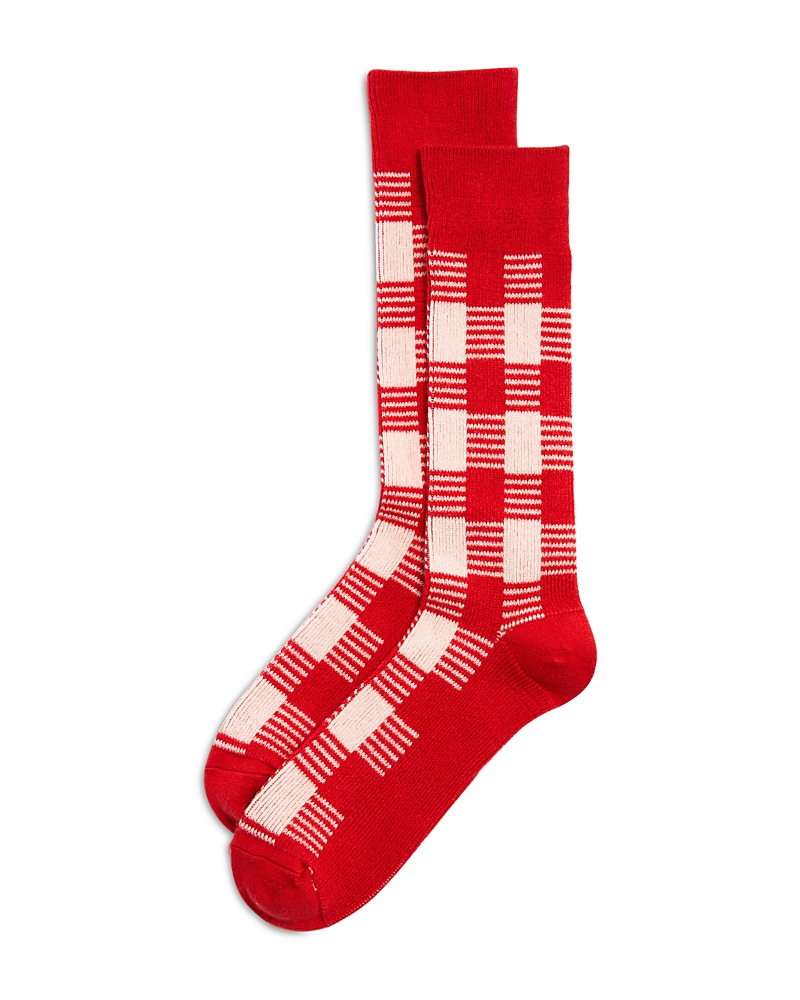 Guest In Residence Gingham Crew Socks In Cream Red