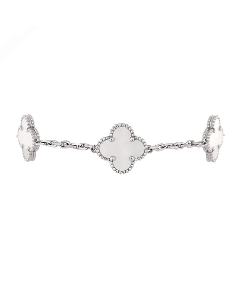 Pre-owned Pre-owned Van Cleef & Arpels Van Cleef & Arpels Vintage Alhambra 5 Motifs Bracelet 18k White Gold And Mother Of Pearl