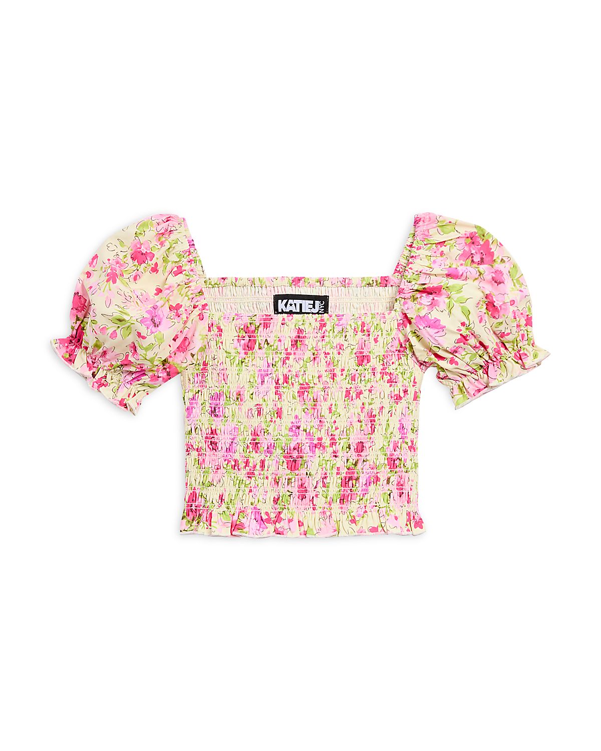 KatieJnyc Girls' Marlee Smocked Floral Puff Sleeve Top - Big Kid