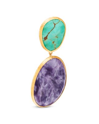 18K Yellow Gold Lunaria Color Chariote & Turquoise Drop Earrings