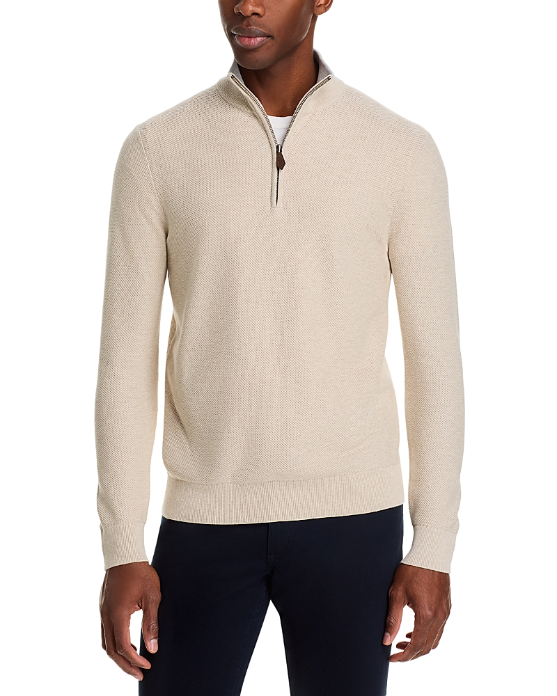 The Men's Store at Bloomingdale's Cotton Tipped Textured Birdseye Half Zip Sweater - Exclusive