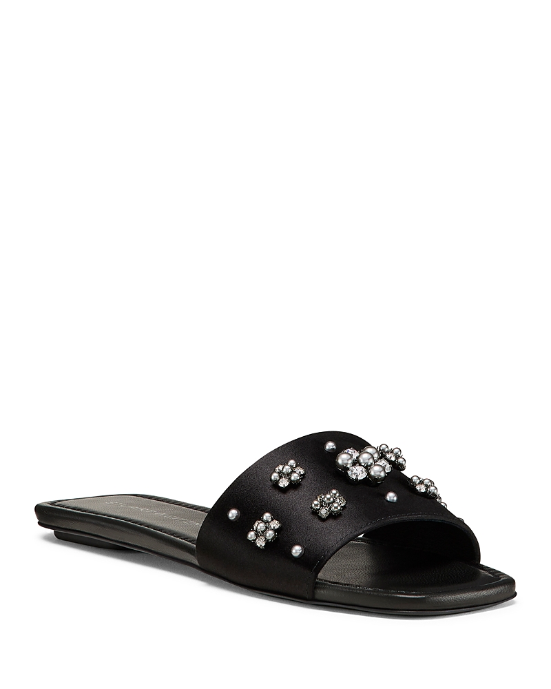 Stuart Weitzman Poppy Embellished Slide Sandal In Black/silver
