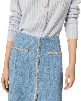 Sequin Tweed Midi Skirt