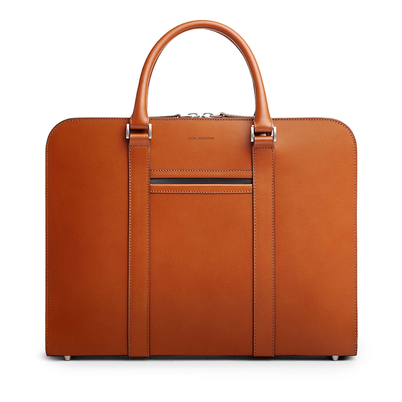 Carl Friedrik Palissy Double Leather Briefcase In Cognac